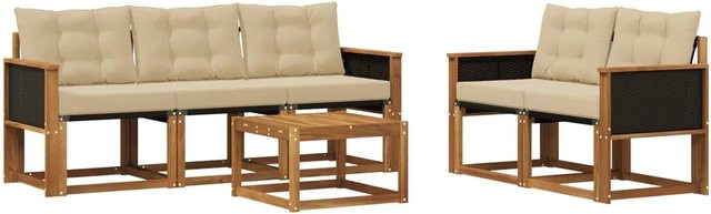 vidaXL Outdoor-Sofagarnitur aus Akazienholz mit Textilene und Kissen, 6-teilig, Natur-beige - Bild 1