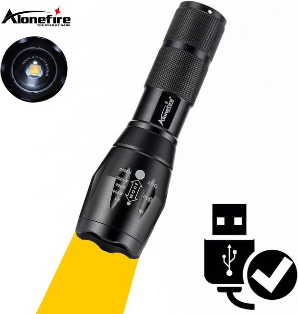 Alonefire LED-Taschenlampe mit Teleskop-Zoom, wiederaufladbar via USB, orangefarben - Bild 1