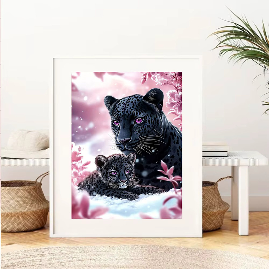Huacan DIY Diamond Painting Schnee Landschaft mit Leopard als Rundes Mosaik Kunstbild in Mehrfarbig, Durchmesser: 30 cm, Breite: 30 cm, Höhe: 30 cm - Bild 3