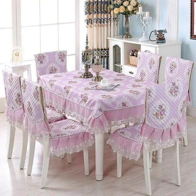 Super Six Stuhlbezug mit Spitzenmuster in Pink, klassischer europäischer Stil aus Jacquard-Material - Bild 1