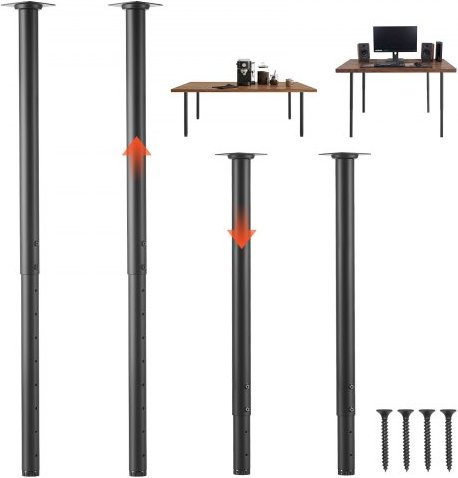 VEVOR Tischbeine aus Carbonstahl, 4er Set verstellbare Möbelbeine rund in Schwarz, Höhe: 61,0 - 101,6 cm, belastbar bis 544 kg für Schreibtische und Arbeitstische - Bild 1