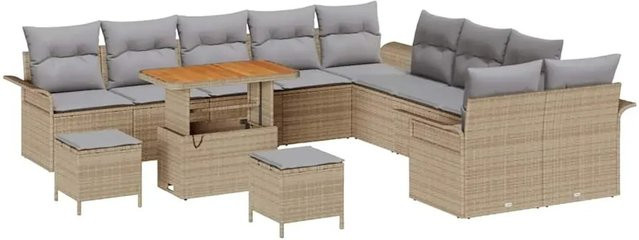 vidaXL Garten-Sofa-Set 13-teilig aus Poly-Rattan in Beige mit Polstern und Tisch - Bild 1