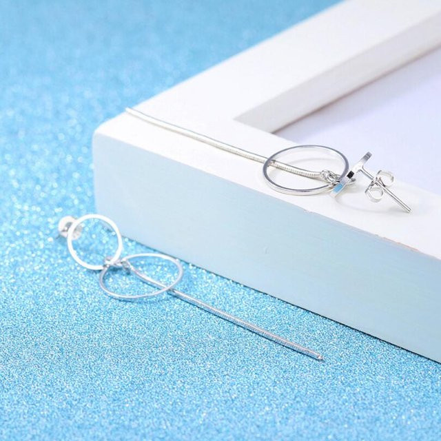 Ohrring 925 Sterlingsilber, Doppelter Runder Kreis, Langer Quastenohrring, Damen - Bild 1