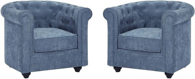 Vente-unique Chesterfield Sessel mit gerader Rückenlehne in Blau aus Stoff und Holz, Breite: 78 cm, Tiefe: 78 cm, Höhe: 74 cm - Bild 1