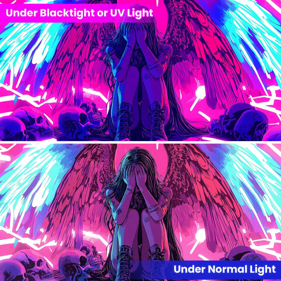 VIKAMA Cyberpunk Dark Angel Wandteppich mit Neon Totenkopf in Multicolour, Wanddekoration für Gaming-Raum und Schlafzimmer, Breite: 60 cm, Höhe: 40 cm - Bild 3