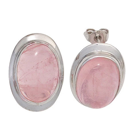 Colfem Ohrstecker oval, 925 Silber, Rosenquarze, rosa - Bild 1