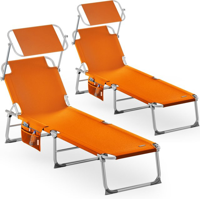 CASARIA Sonnenliege Ibiza 2er-Set Orange aus Aluminium mit Sonnendach und Textilene - Bild 1
