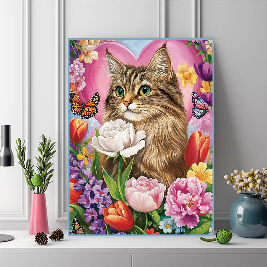 Momoart Diamond Painting DIY Set Katze mit Pfingstrosen Blumen in Multicolour aus Acryl, Breite: 20,0 cm, Höhe: 30,0 cm - Bild 3
