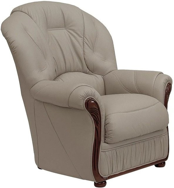 Vente-unique Sessel Daphne mit gerader Rückenlehne und Armlehnen aus Büffelleder in Taupe/Beige, Höhe: 83 cm - Bild 1