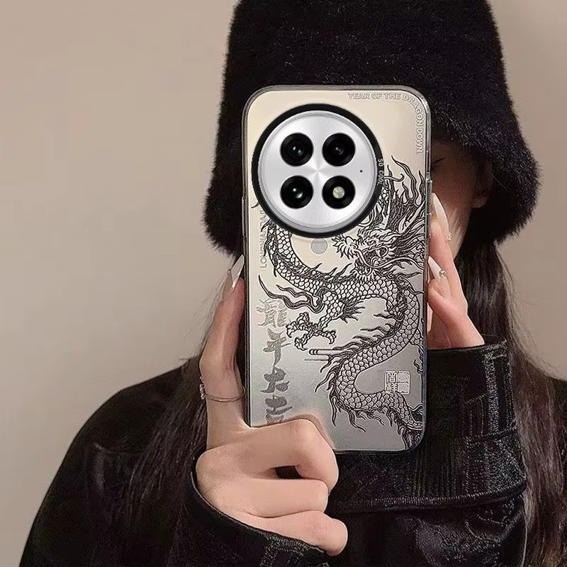 Stoßfeste TPU Schutzhülle mit Drachen-Design für OnePlus 13, 15, 15R, 13T, 13R, 12, 10T, ACE 6, 5 Pro in Schwarz - Bild 2