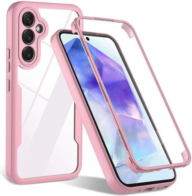 360 Grad All-inclusive Displayschutzhülle für Samsung Galaxy A57 A56 A55 A25 5G Sturzsichere Handyhülle in Transparent oder Pink - Bild 1