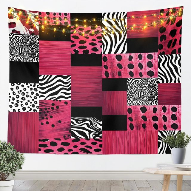 JMG Household Supplies Wandteppich mit Leoparden- und Zebra-Tierdruck in Rosa, Schwarz und Weiß, Breite: 70 cm, Höhe: 100 cm - Bild 1