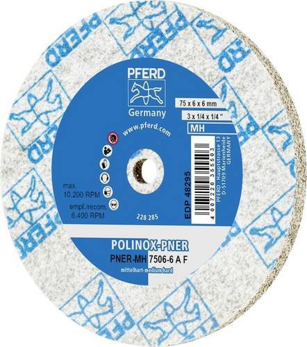 PFERD POLINOX verpresstes Vlies-Rad PNER für Finish, Durchmesser: 75 mm, Breite: 6 mm, Bohrung-Ø: 6 mm, Körnung: A Fein, Mittelhart - Bild 1