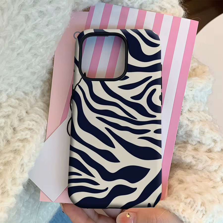 Handyhülle mit Navy & Cream Zebra Stripe Design für Apple iPhone 17 16 15 14 13 Pro Max Plus mit doppelschichtiger Rückseite in Blau und Weiß - Bild 4