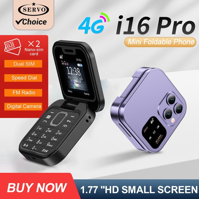 SERVO i16 PRO 4G LTE faltbares Mini-Handy mit 1,77 Zoll Bildschirm und Anrufaufzeichnung in Purple - Bild 1