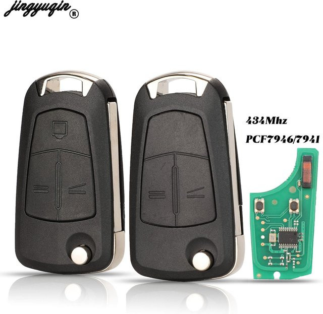 Jingyuqin Klappbarer Autoschlüssel mit 2 oder 3 Tasten für Opel Astra H 2004-2009 und Zafira B 2005-2013, 434MHz, PCF7946 / 7941 Chip, Schwarz - Bild 1