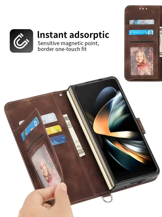 Leder-Brieftasche mit Lanyard und Scharnier als Crossbody-Hülle für Samsung Galaxy Z Fold 7 6 5 4 3 5G in Pink oder Braun - Bild 6