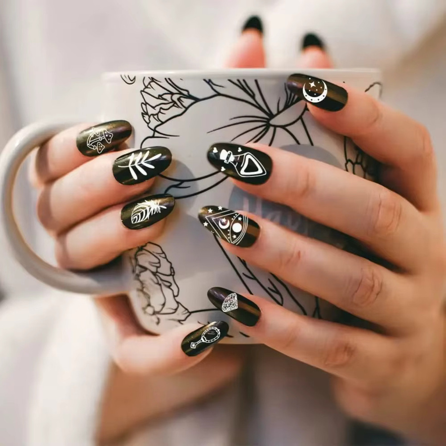 3er-Set Nagelstempel-Platten aus Edelstahl mit Mond, Sternen und Katze-Motiven für Nail Art - Bild 3