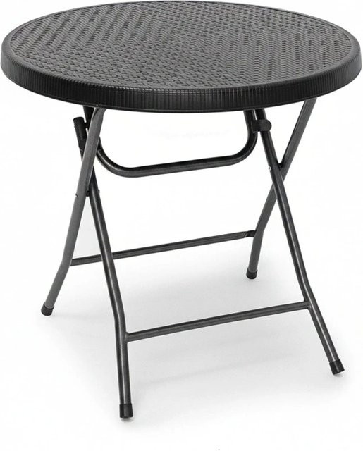 Relaxdays Gartentisch rund in Schwarz mit Rattan-Optik, klappbar, B/T/H: 80 x 80 x 74 cm - Bild 1