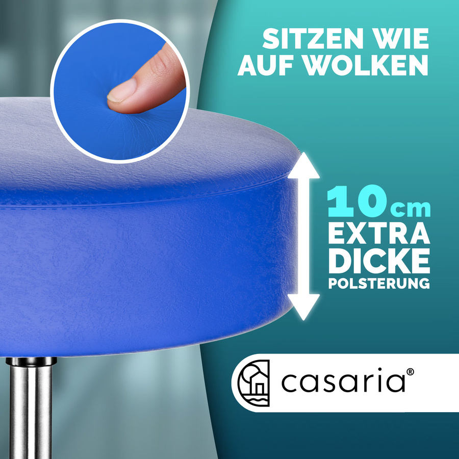 Casaria Rollhocker aus Kunstleder in Blau, 360 Grad drehbar mit Rollen für Büro und Arbeitsplatz - Bild 2