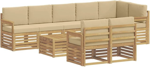 vidaXL Outdoor-Sofagarnitur 8-teilig aus Akazie mit Polstern in Weiß, Beige und Braun, B/T/H: 59 x 59 x 37 cm - Bild 1
