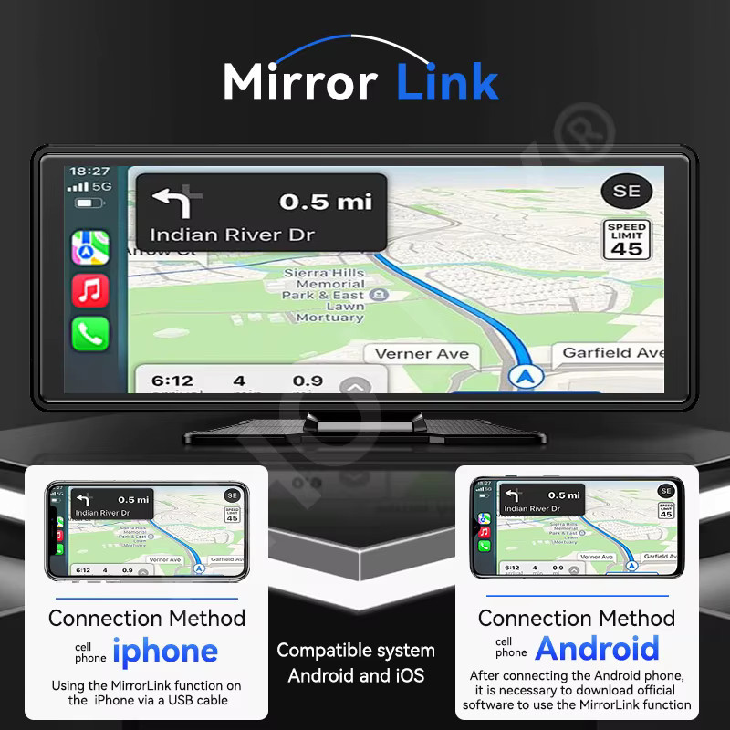 VENBES Universal Autoradio mit 10,26 Zoll IPS HD Touchscreen, Android Auto und Apple CarPlay, Schwarz, mit USB und WLAN sowie Mirrorlink-Unterstützung - Bild 3