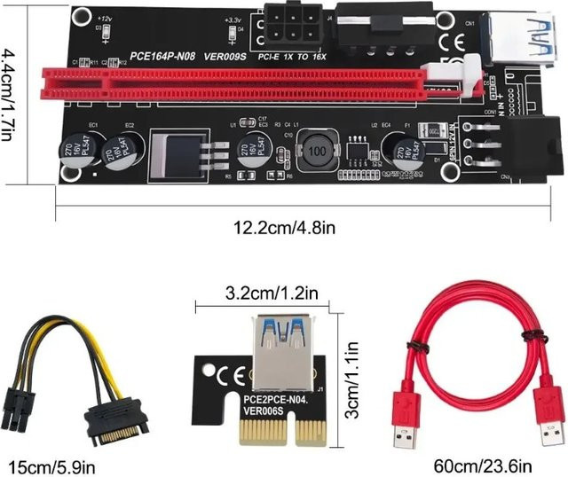 PCIE Riser 1X auf 16X Grafikverlängerung USB 3.0 Adapterkarte für GPU Mining, Schwarz, Kabellänge: 60 cm - Bild 1