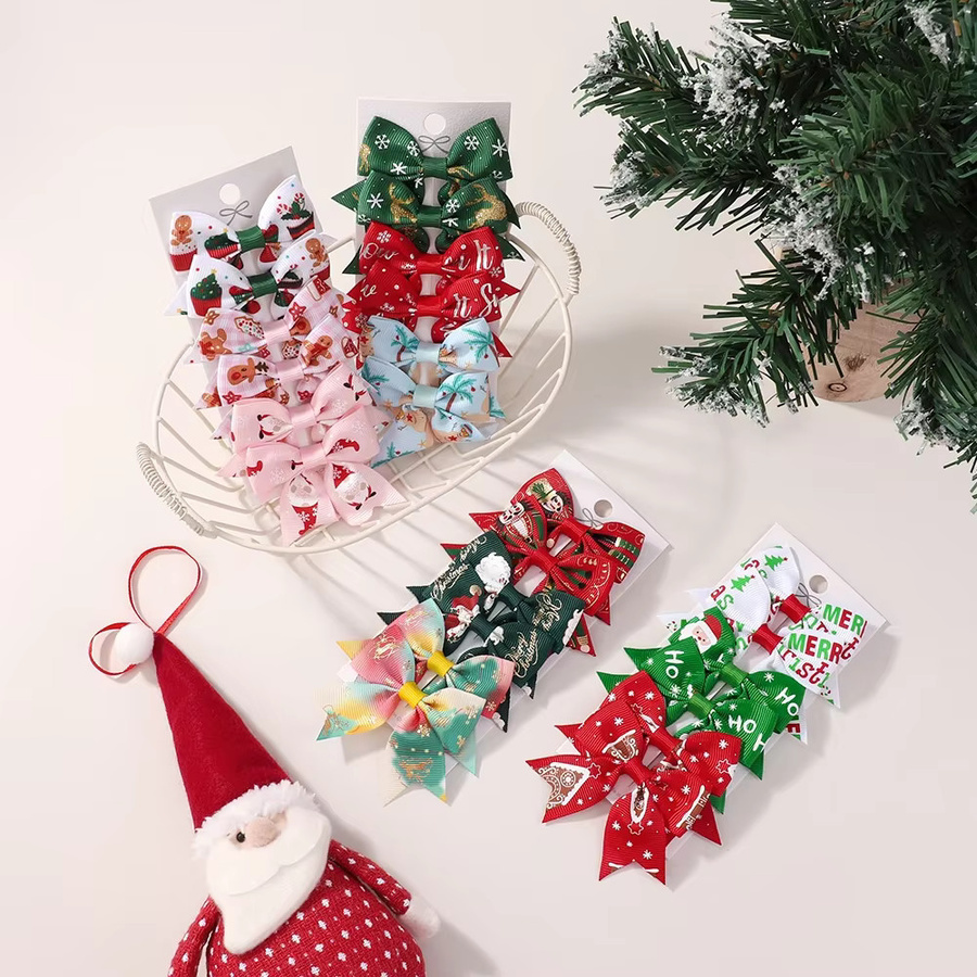 BABY BOWS Haar Clips Set, 6 Teile, Mädchen, Weihnachten Elch Santa Print - Bild 1