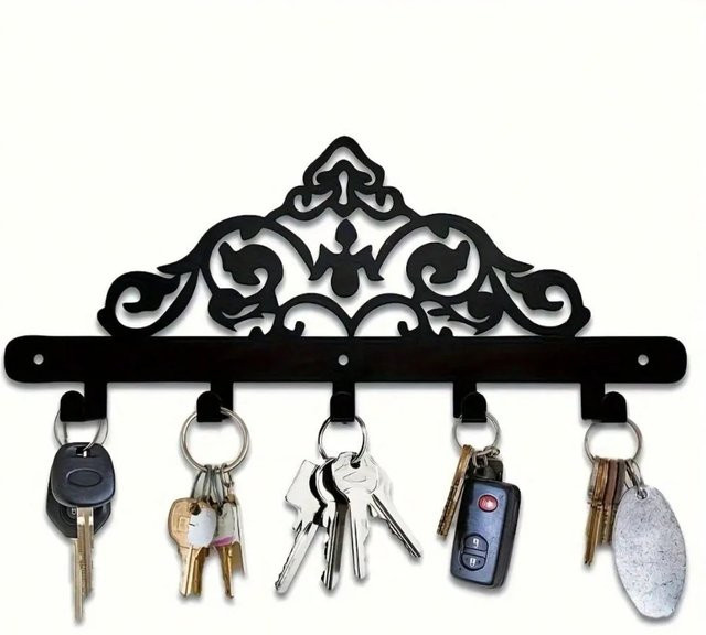 Schlüsselhalter aus Metall von CIFBUY mit 5 Haken und Ablagefach in Schwarz - Bild 1