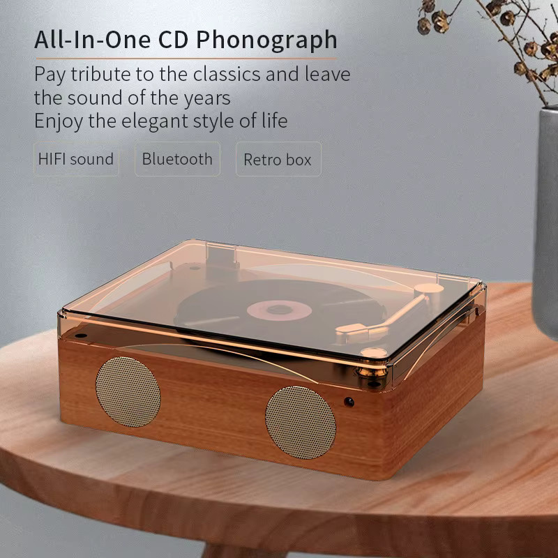Retro All-In-One CD Phonograph Hi-Fi Stereo Lautsprecher mit Bluetooth 5.0 und USB MP3 Player in Braun - Bild 4