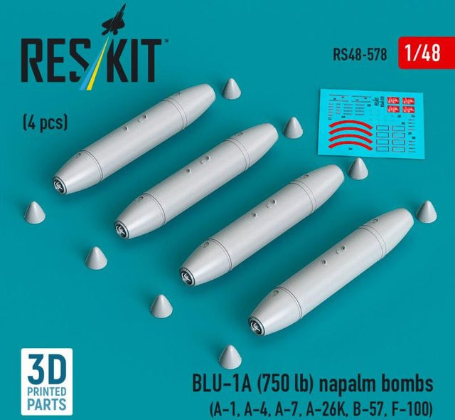 ResKit Models BLU-1A Napalm Bombs, 4-teiliges Set, 3D Printed - Bild 1