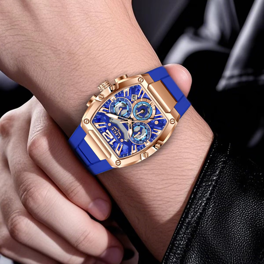 LIGE Armbanduhr Quarz, rechteckig, Gold, Silikonarmband, Herren - Bild 5