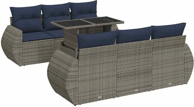 vidaXL 7-teilige Garten-Sofagarnitur aus Poly Rattan und Akazie in Grau mit Kissen - Bild 1