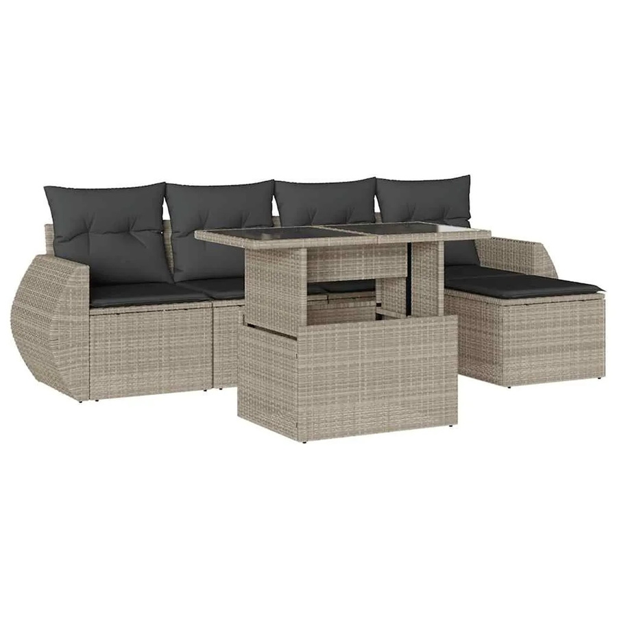 vidaXL 6-teilige Garten-Sofagarnitur aus Poly-Rattan in Hellgrau mit UV-beständigen Kissen und Metallgestell - Bild 2