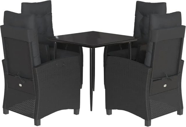 vidaXL 5-teilige Garten-Essgruppe aus Poly Rattan mit Kissen und Glastisch in Schwarz - Bild 1
