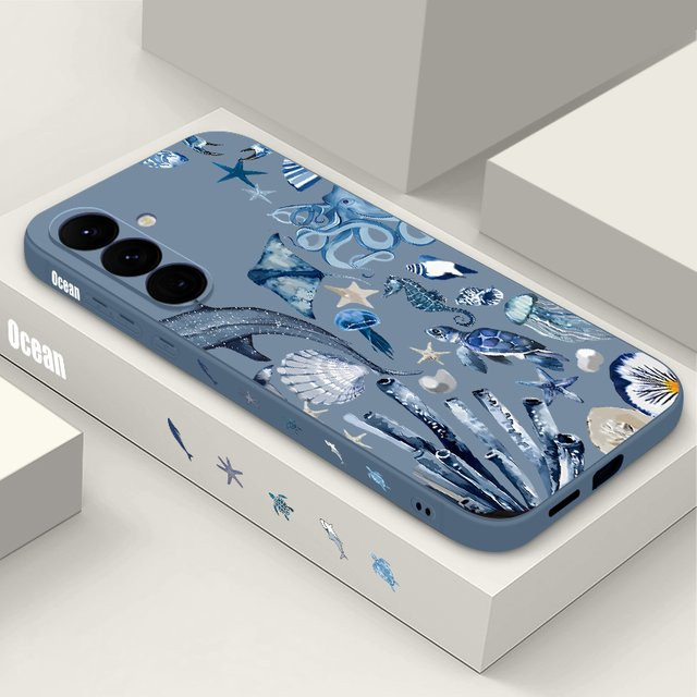 Samsung Handyhülle aus TPU mit Sommer Wal und Schildkröte Muster in Grau für Galaxy A56 A17 A16 A36 A55 A54 A15 5G S25 S24 FE S22 S23 S24 Ultra - Bild 1