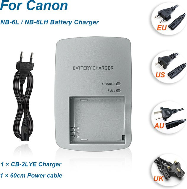 Canon Ladegerät CB-2LYT CB-2LYE für NB-6L NB-6LH Akkus, kompatibel mit Canon Kamera Modellen D10, D20, D30, S90, S95, S120, SD770, SD980, SD1200 und SD1300 - Bild 1