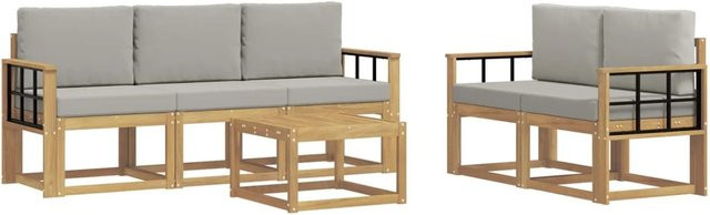 vidaXL Outdoor-Sofagarnitur 6-teilig aus Akazienholz mit Polstern in Weiß und Hellgrau, B/T/H: 59 x 59 x 37 cm - Bild 1