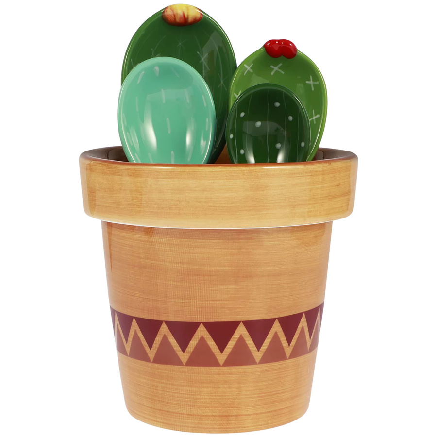 Willstar 4-teiliges Messlöffel-Set aus Porzellan in Kaktusform, Keramik-Messlöffel mit Sockel, Grün - Bild 6