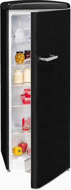 Exquisit RKS325-V-H-160F Retro Vollraumkühlschrank in Mattschwarz, Standgerät mit LED-Innenbeleuchtung und Standard-Frischezone, B/T/H: 57,5 x 66,0 x 144,0 cm - Bild 1