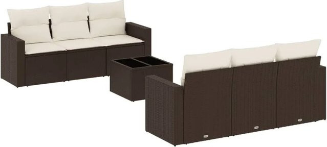 vidaXL 7-teilige Garten-Sofagarnitur aus Poly-Rattan in Braun mit Kissen in Cremeweiß - Bild 1