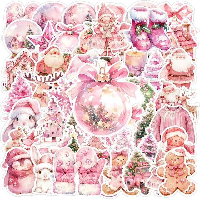 Rspctou Weihnachten Cartoon Dekoration Aufkleber, pink, 10-teiliges Set - Bild 1