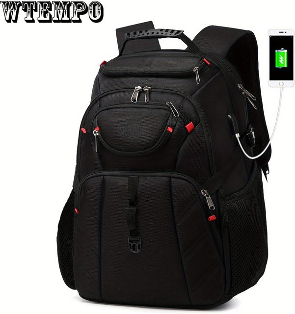 WTEMPO Laptop Rucksack für 17 Zoll in Schwarz mit USB-C Anschluss - Bild 1