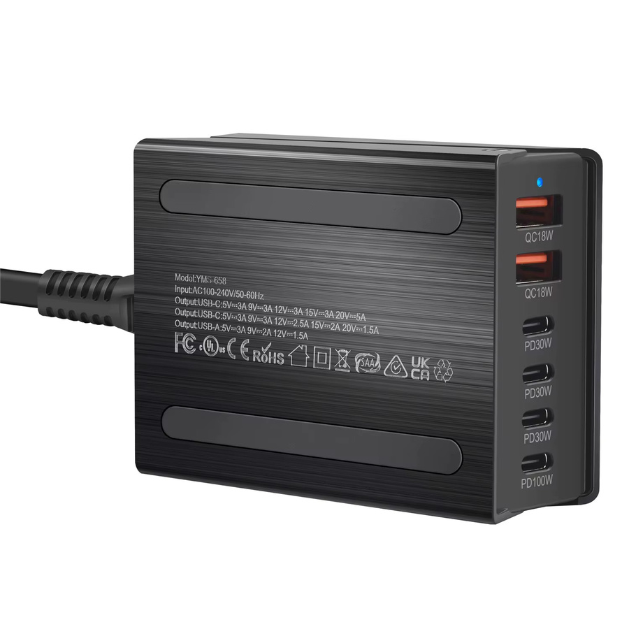 Deepartner 200 W USB Typ-C Schnellladegerät mit GaN-Technologie, 6-Port Netzteil (4C2A) in Schwarz - Bild 5