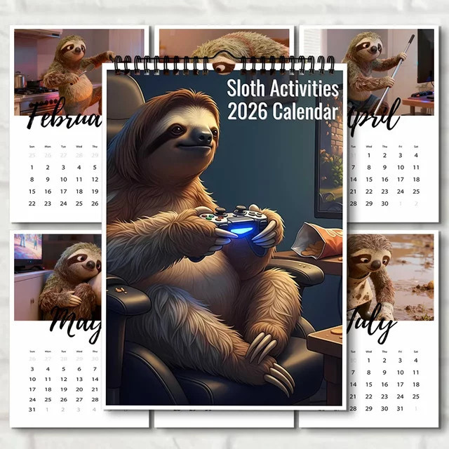 Wandkalender 2026 mit Faultier-Motiv, Mehrfarbig - Bild 1