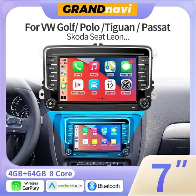 GRANDNAvi Android 13 Autoradio mit GPS für VW Volkswagen Skoda Octavia Golf 5 6 Touran Passat B6 Polo Jetta, 2Din Multimedia Player, Schwarz - Bild 1