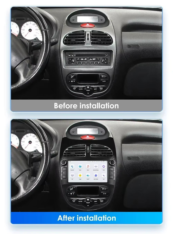 OSSURET Android 12 Autoradio mit Carplay und GPS für Peugeot 2000 206cc 206sw 2009-2013, 2din Multimedia-System in Schwarz - Bild 2