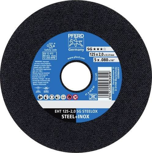 PFERD Trennscheibe EHT 125-2,0 SG STEELOX gerade für Stahl und Edelstahl, 25 Stück, Durchmesser: 125 mm, Breite: 2,0 mm, Bohrung: 22,23 mm, Farbe: Schwarz - Bild 1