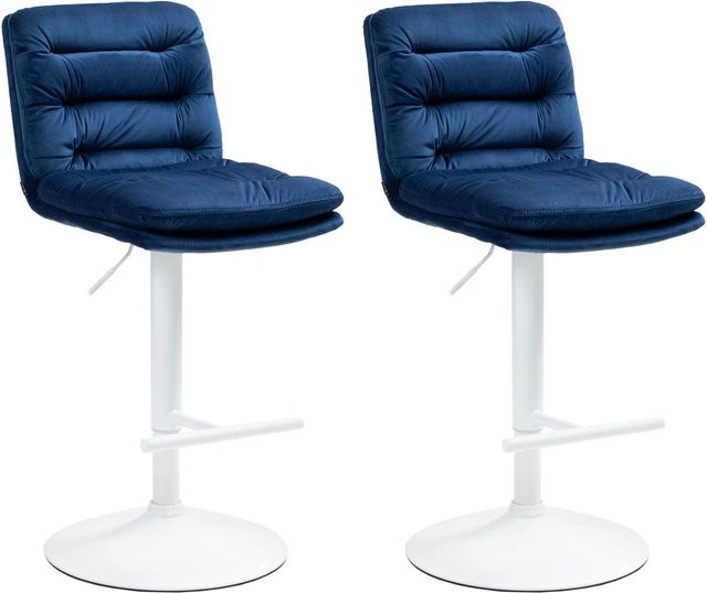 DELUKE Barhocker 2er Set TURIN Barstühle aus blauem Samt mit Lehne und 360 Grad Drehsitz, Farbe: Blau/Weiß - Bild 1