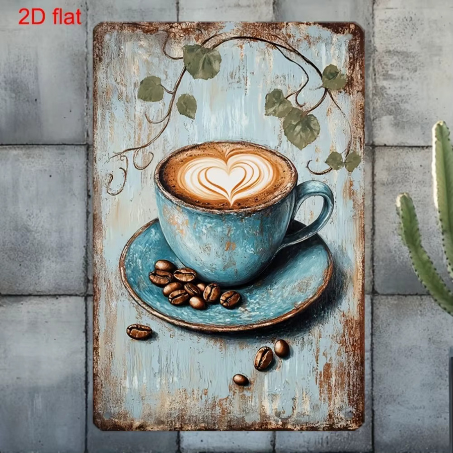 CIFBUY Vintage Wandschild aus Metall in Blau mit Herz-Design, 2D Emaille-Optik Kaffeetasse, B/H: 20 x 30 cm - Bild 3